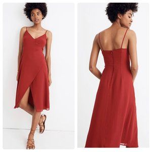 Madewell Side-Button Wrap Cami Midi Lined V-Neck Summer/Spring Red Dress Sz 6
